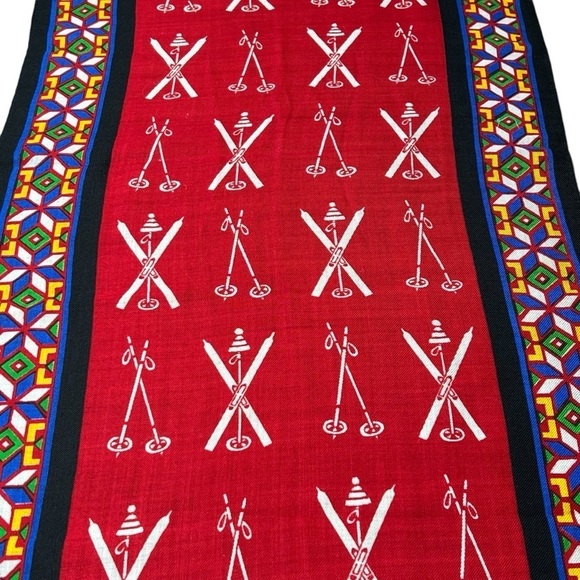 VINTAGE Glentex Multi-colored Wool Scarf White Ski Poles and Ski's - Picture 14 of 16